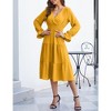 Women's Casual Wrap V Neck Midi Dress Long Sleeve Smocked Waist Tiered A Line Pleated Flowy Long Dress - 2 of 4