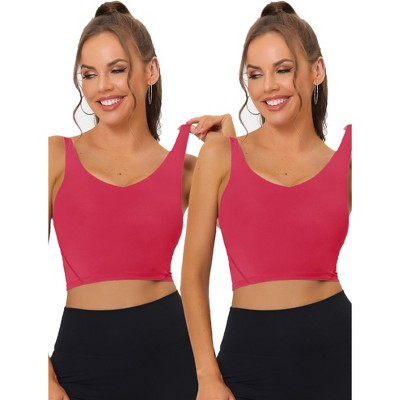 Allegra K Women's Workout Fitness Padded Longline Wireless Yoga Sports Bras 2 Pcs