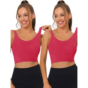 Allegra K Women's Workout Fitness Padded Longline Wireless Yoga Sports Bras 2 Pcs - 1 of 4