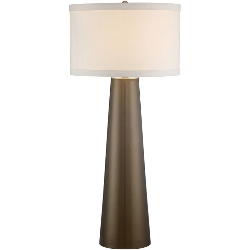 Possini Euro Design Karen Modern Table Lamp 36" Tall Dark Gold Glass with Table Top Dimmer Off White Fabric Drum Shade for Bedroom Living Room Bedside, 1 of 7