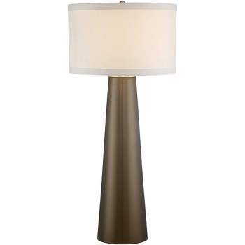 Possini Euro Design Karen Modern Table Lamp 36" Tall Dark Gold Glass with Table Top Dimmer Off White Fabric Drum Shade for Bedroom Living Room Bedside