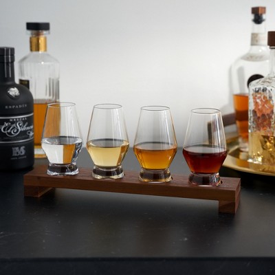 Viski Lead-Free Crystal Tasting Flight Kit with Wooden Tray