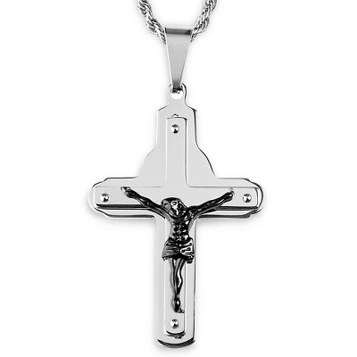 Men's West Coast Jewelry Stainless Steel Two-Tone Layer Crucifix Cross Pendant