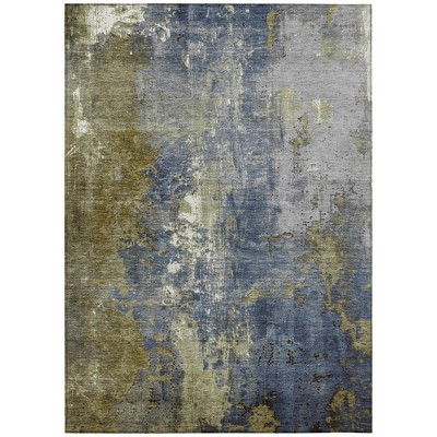 HomeRoots 9' X 12' Khaki And Denim Blue Abstract Washable Indoor Outdoor Area Rug