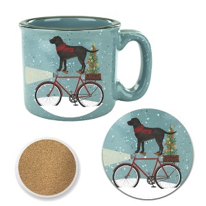 Courtside Market Black Lab on Bike Christmas 15 oz Cozy Mug & Coaster Set - 1 of 1
