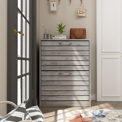 FUFU&GAGA Grey Woodgrain Double Drawer Flip-Flop Shoe Cabinet Hollow Out Design Natural Style