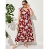 Womens Plus Size Casual Sleeveless Maxi Dress Ruffle Sleeve A Line Swing Summer Maxi Dress with Pockets Wine Red Flowers 4XL - 3 of 4
