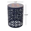 Osparple Outdoor Table with Lace-cut Pattern, Transitional Mosaic Patio Side Table with Ceramic Tile Top, Outdoor End Table for Patio - 3 of 4