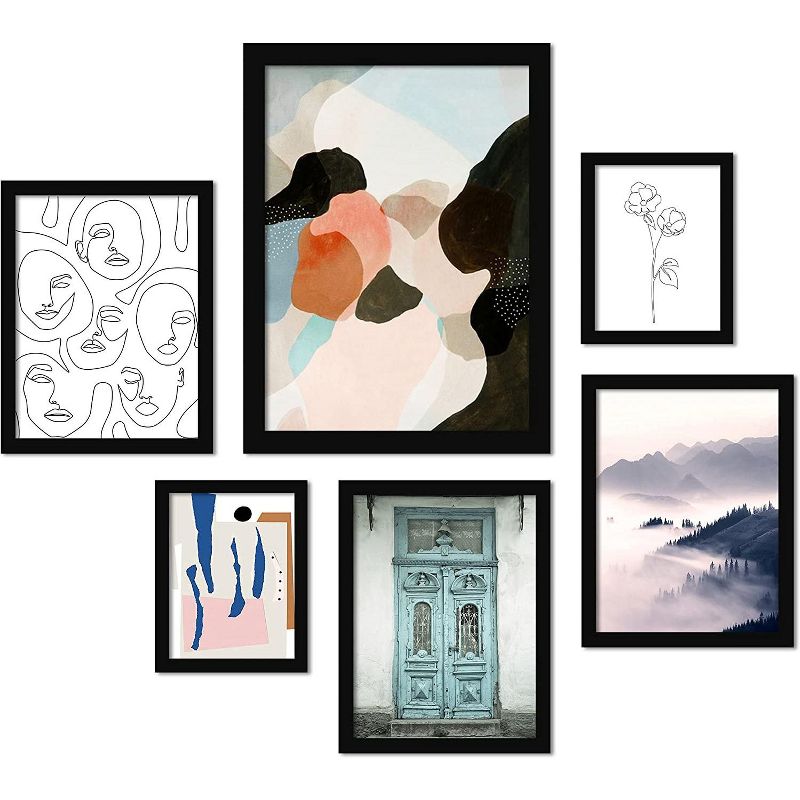 Americanflat 'Contemporary Mixed-Art' - 6 Piece Picture Frame Graphic Art Set Black Framed, 1 of 4