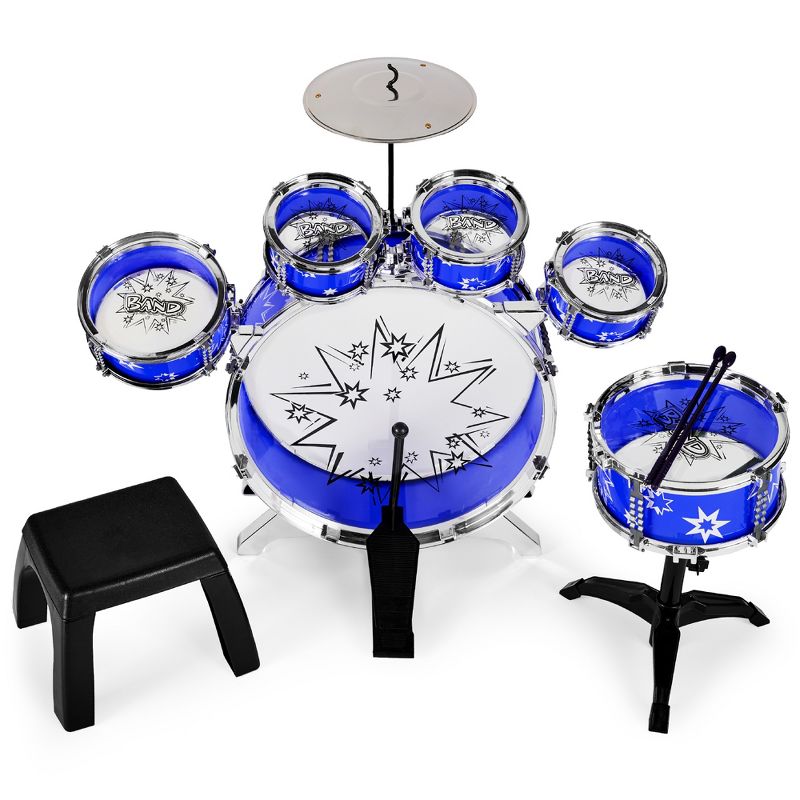 Best Choice Products 11-Piece Kids Starter Drum Set w/ Bass Drum, Tom Drums, Snare, Cymbal, Stool, Drumsticks, 5 of 10