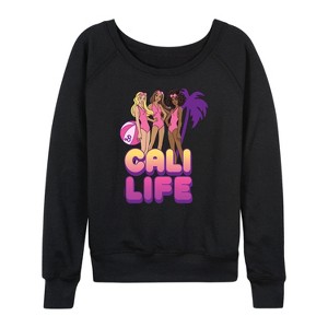 Women's - Barbie - Cali Life Lightweight French Terry Wide Neck Long Sleeve Shirt - 1 of 4