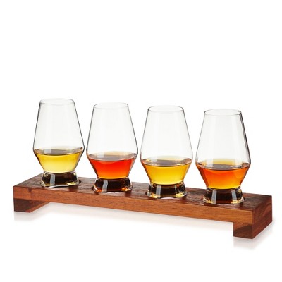 Viski Lead-Free Crystal Tasting Flight Kit with Wooden Tray