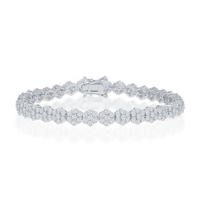 Bella Silver Sterling Silver, Flower Design CZ 6mm Tennis Bracelet - Silver - 7.5 Inch - 1 of 2