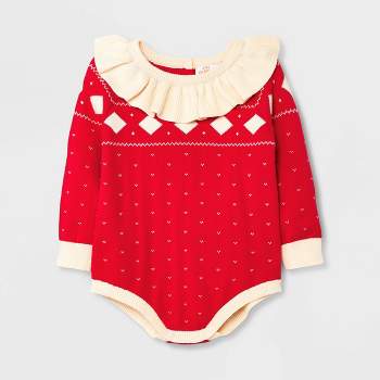 Baby Girls' Fair Isle Sweater Romper - Cat & Jack™ Red