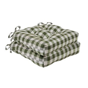 Kate Aurora Set of 2 Country Farmhouse Plaid Stain/Water Resistant Chair Cushions - 1 of 1