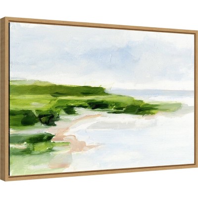 Blush Sandy Beach I Framed Canvas Wall Art, 23" x 16", Natural Wood Frame