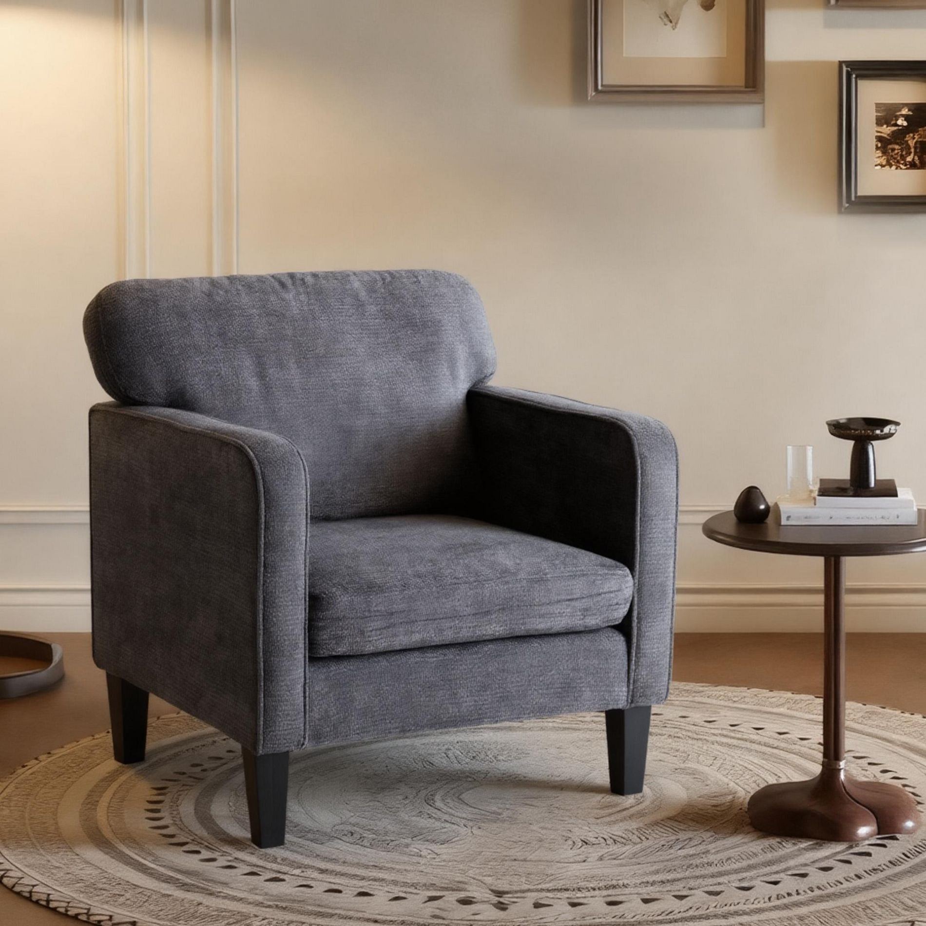 JIONJOY Mid-Century Accent Chair with Ergonomic Armrests, High-Resilience Foam Comfy Lounge Chair for Living Room Bedroom Reading Nook