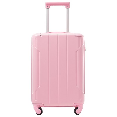 Syemin Luggage Hardshell Luggage Lightweight Durable ABS Suitcases with Double Wheels Expandable 20" Checked Travel Luggage, Pink, 13.6"*8.3"*21.5"