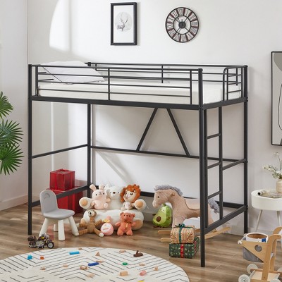 VECELO Metal Bunk Bed Over Twin, Industrial Bunkbeds with Ladder and Full-Length Guardrail