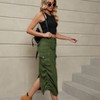 Women Y2k Cargo Long Skirt Low Waist Drawstring Maxi Skirt Ruched Vintage Slit Cargo Skirt with Pockets - 4 of 4