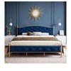 Blue Double bed Bed Frame With Solid Wooden Slats Support, Velvet Upholstered Platform Bed With Button Tufted Headboard, Heavy Duty Mattress Foundati - 2 of 4