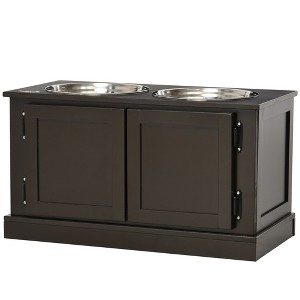 Skyzone Raised Dog Food Stand for Large Dogs with 2 Stainless Steel Bowls, Storage Cabinet & MDF - 1 of 4