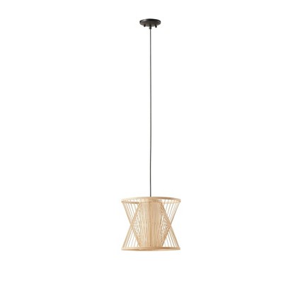 Natural Bamboo Rattan Pendant Light with Matte Black Cord