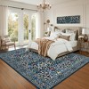 Floral Area Rug, Dark Blue Washable Rug for Living Room & Bedroom, Low Pile Non-Slip Stain-Resistant Indoor Boho Carpet for Farmhouse & Office - 2 of 4