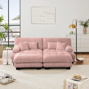 TiramisuBest Chenille Sleeper Sofa, 2-Seater with 2 Ottomans, Lumbar & Throw Pillows, Upholstered Wide Arm Sofa for Living Room, White - 1 of 4