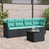 vidaXL 5 Piece Patio Sofa Set with Cushions Black Poly Rattan - Black and Blue With Table - 2 of 4