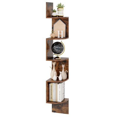 Tangkula 5-Tier Corner Shelf Wall Mount Floating Corner Bookshelf Industrial Corner Ladder Shelf