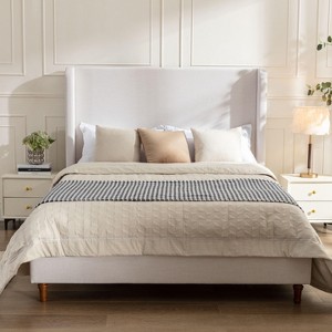KTMBDW King Size Upholstered Platform Bed Frame, Wingback Bed with 54" Headboard, Corduroy/Solid Wood Leg/Box Spring Needed/Noise Free - 1 of 4