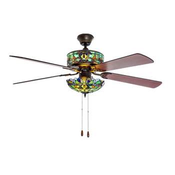 52" LED Tiffany Style Stained Glass Magna Carta Lighted Ceiling Fan - River of Goods