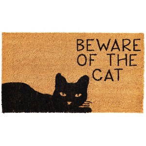 Juvale Cat Doormat for Outdoor Entrance, Beware of the Cat Coir Welcome Mat for Front Door, 17x30 in - 1 of 4