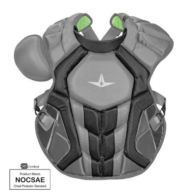 All-Star Sports S7 SEI Certified 16.5 Inch Axis Adult Baseball Softball Catcher Chest Protector with Shoulder and Throat Molded PE Plates, Graphite