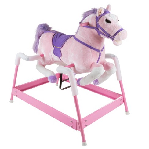 Toy Time Kids Ride On Plush Spring Rocking Horse Pink