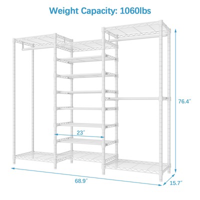 White Heavy Duty Freestanding Garment Rack with Adjustable Shelves