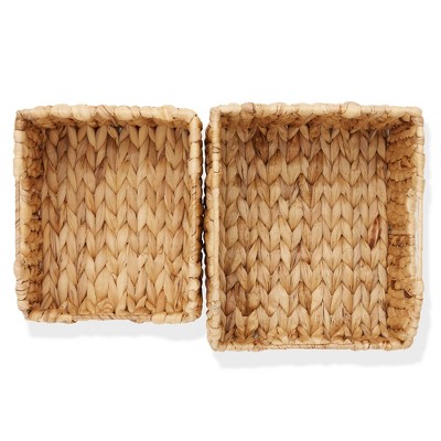 Natural Water Hyacinth Woven Rectangular Storage Baskets with Handles