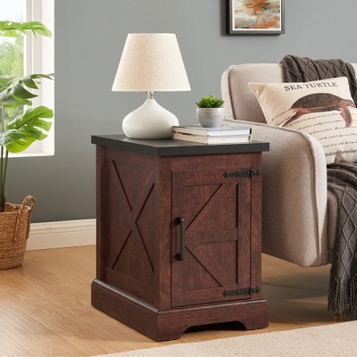 DOMETOUR Farmhouse Nightstand with Storage Shelf, Rustic Wood End Table Side Table for Living Room Bedroom