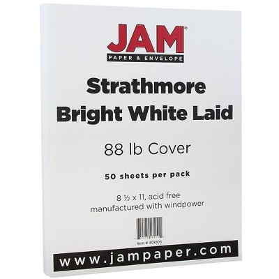 JAM Paper Strathmore 88lb Cardstock 8.5 x 11 Coverstock Bright White Laid 301005