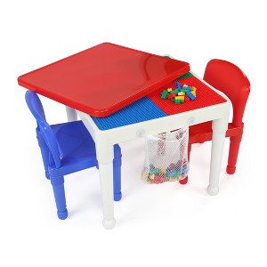 2 - In - 1 Square Activity Table With 2pc Chair Blue/Red - Tot Tutors