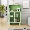 Bathroom Floor Storage Cabinet, Wooden Kitchen Cupboard with Glass Doors, Freestanding Display Storage Cabinet for Bathroom Living Room Entryway - 3 of 4
