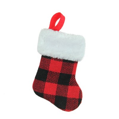 Northlight 7" Red and Black Plaid Print Christmas Stocking with Faux Fur Cuff