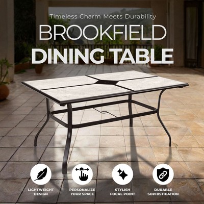 Brookfield Black Aluminum Frame Outdoor Dining Table with Porcelain Top