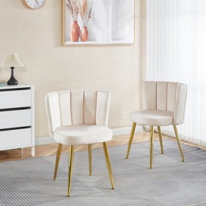 White 2-piece set of modern dining chairs with comfortable velvet backrests - 1 of 4