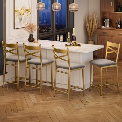 22.4" Bar Stools, Bar Chairs with X-Shaped Back Thick Cushion, Counter Height Barstools