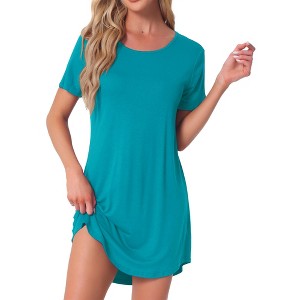 cheibear Women's Curved Hem Round Neck Short Sleeve T-shirt Dress Sleepshirt - 1 of 4