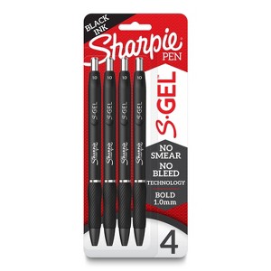 Sharpie S-Gel 4pk Gel Pens 1.0mm Medium Tip Black: Retractable, Contoured Rubber Grip, Pocket Clip, Bold Point - 1 of 4