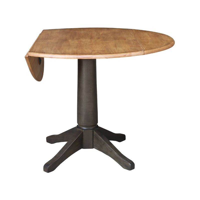 42&#34; Alexandra Round Top Dual Drop Leaf Pedestal Dining Table Hickory/Washed Coal - International Concepts, 3 of 9
