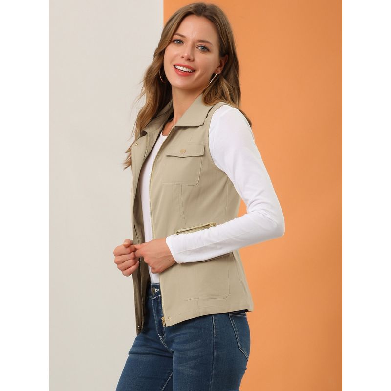 Allegra K Women's Zip-Up Sleeveless Turn Down Collar Cargo Utility Vest with Pockets, 4 of 7